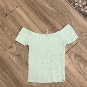 off the shoulder mint green top